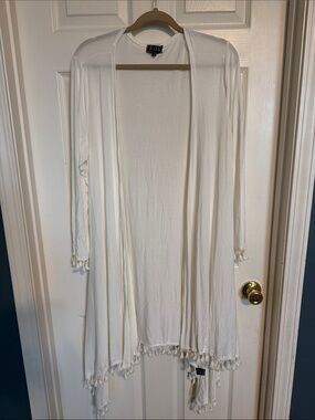 POL White Tassel-Trim Open Cardigan/kimono